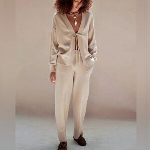 NWOT | Free People Solar Cardigan & Pant Sweater Set | Sand Dollar | Medium